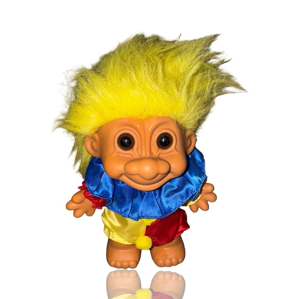 Vintage Russ Troll Doll Clown 7" Yellow Hair Collectible 1980s Nostalgic Toys